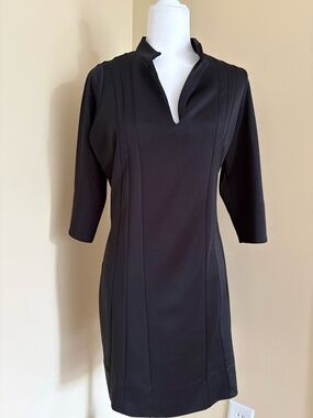 Gretchen Scott Designs Black Split V-Neck Ponte Sheath Dress
